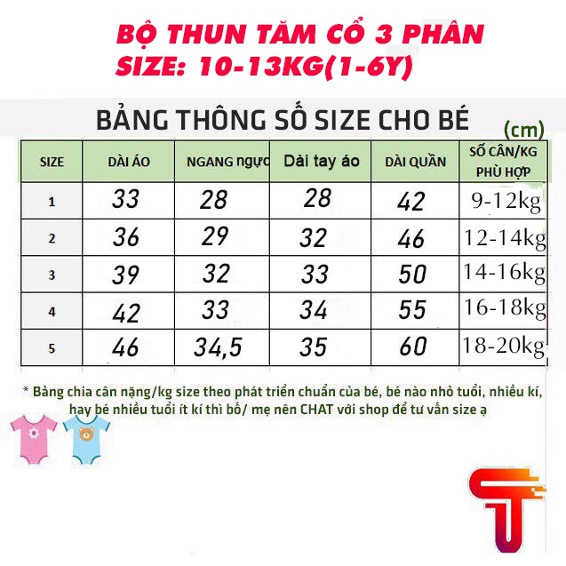 (NEW) Bộ Đồ Thu Đông Cho Bé Chất Thun Tăm Cổ Cao 3 Phân 2-6year (10-25kg) Tanosa_kids