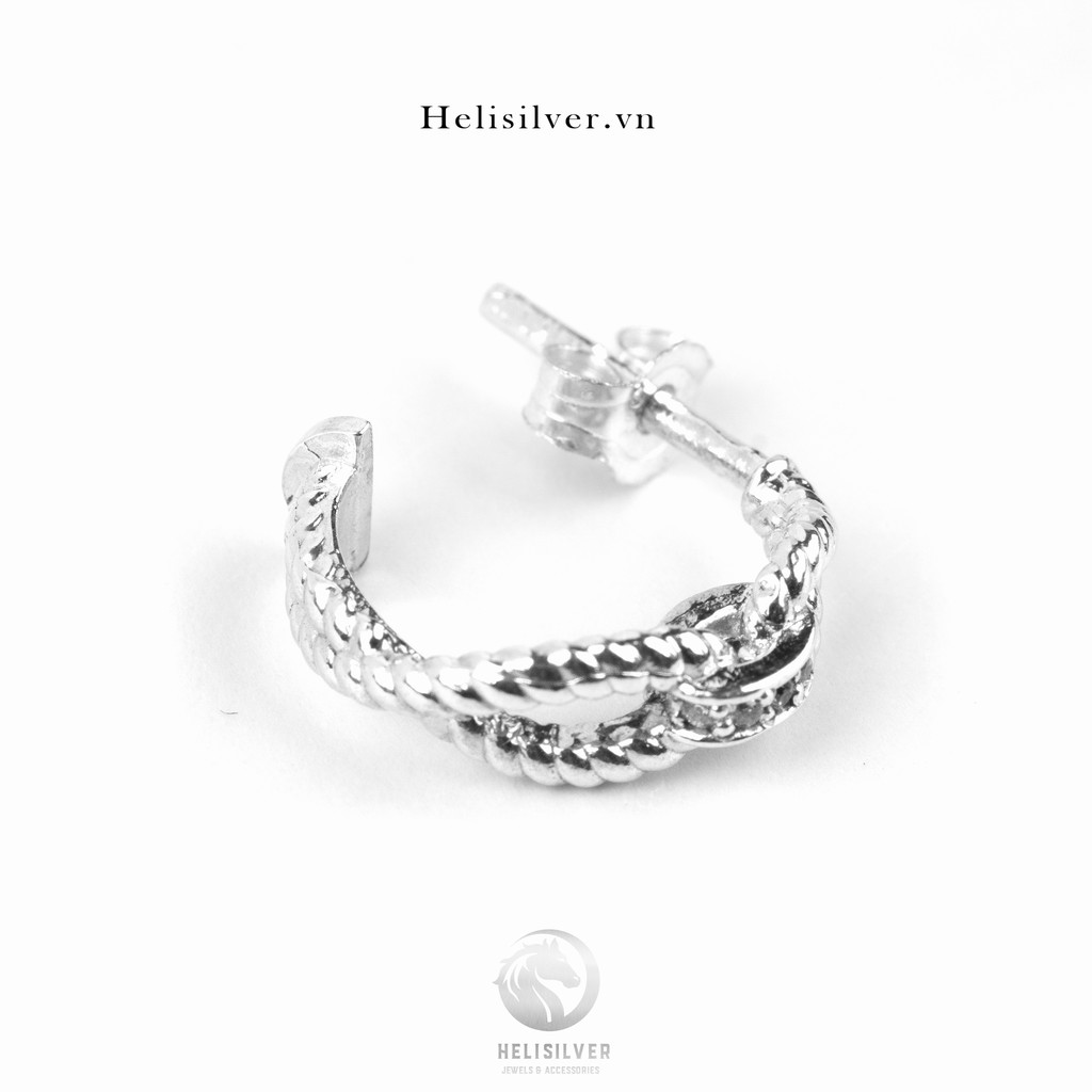 Khuyên tai bạc nam, nữ HeliSilver Dia Rope Đá trắng S925 KTB186