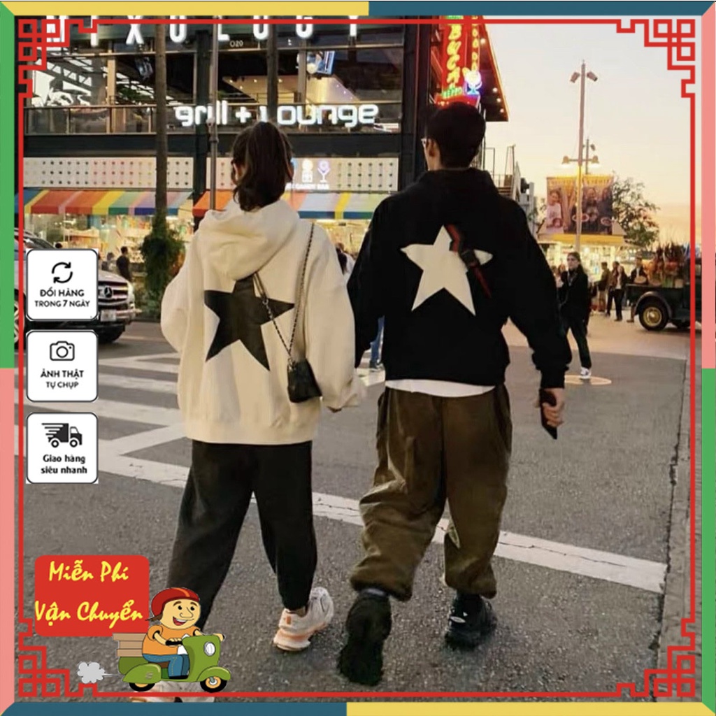 Áo Hoodie Cặp Đôi, Áo Khoác Nỉ Cao Cấp in Hình Ngôi Sao Kèm Thêu Chữ Nổi Siêu Hot.U