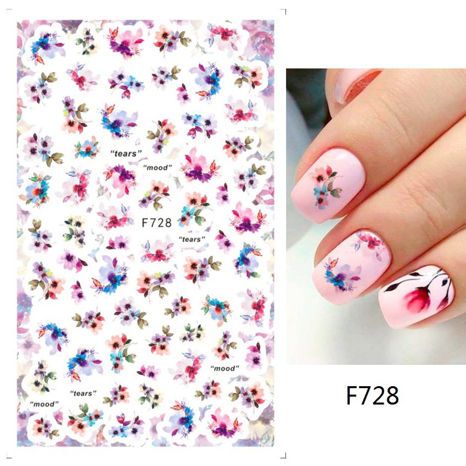 1 Set Miếng Dán Trang Trí Móng Tay Hình Hoa 3D Tự Nhiên Màu Sắc Và Xanh Lá Thời Trang