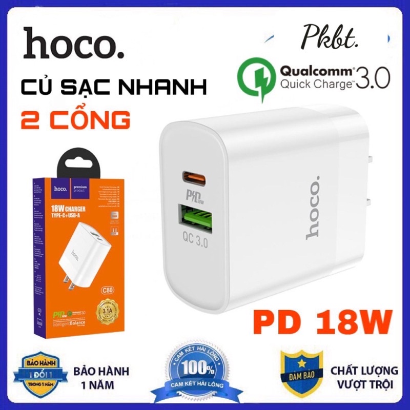 Sạc nhanh samsung Hoco C80 20W có 2 cổng sạc, dây TypeC to TypeC dành cho Android: Samsung, Oppo, Huawei.. Bh 1 năm