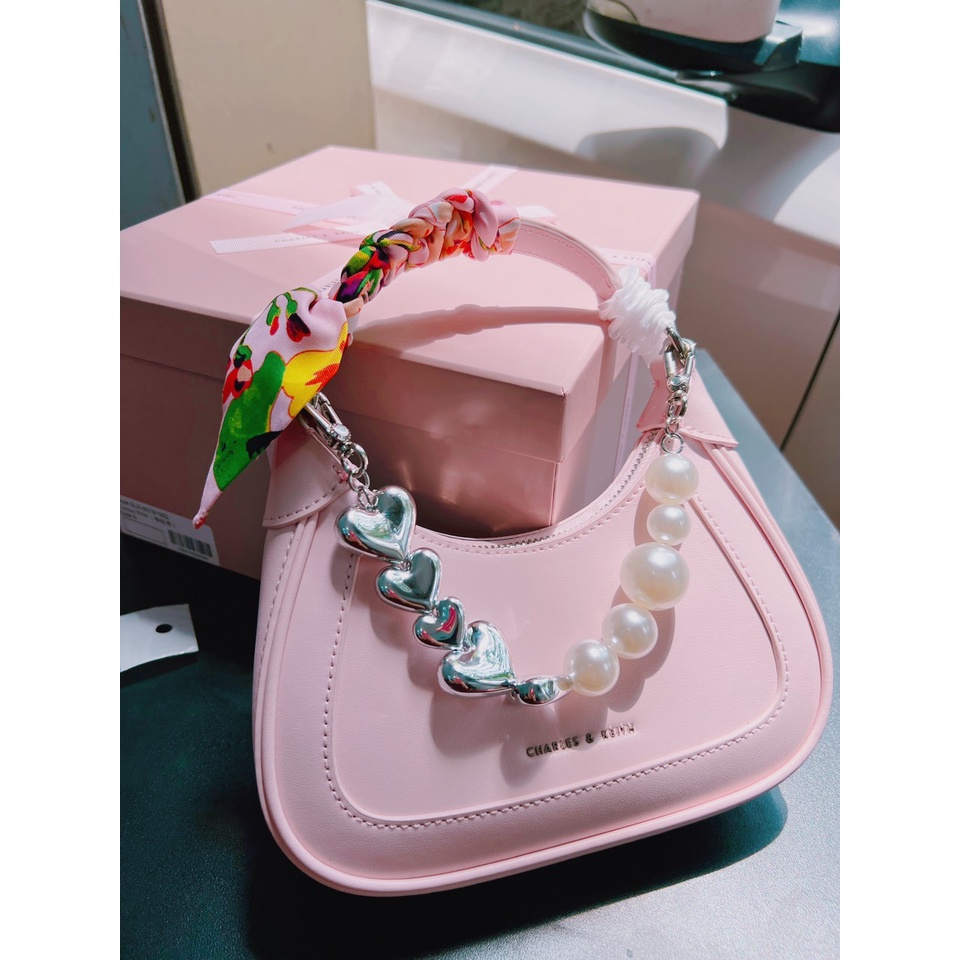 Túi Xách Nữ Charles &amp; K Trái Tim Bản Chuẩn Đẹp Tặng Kèm Túi Giấy Có Hộp Hồng