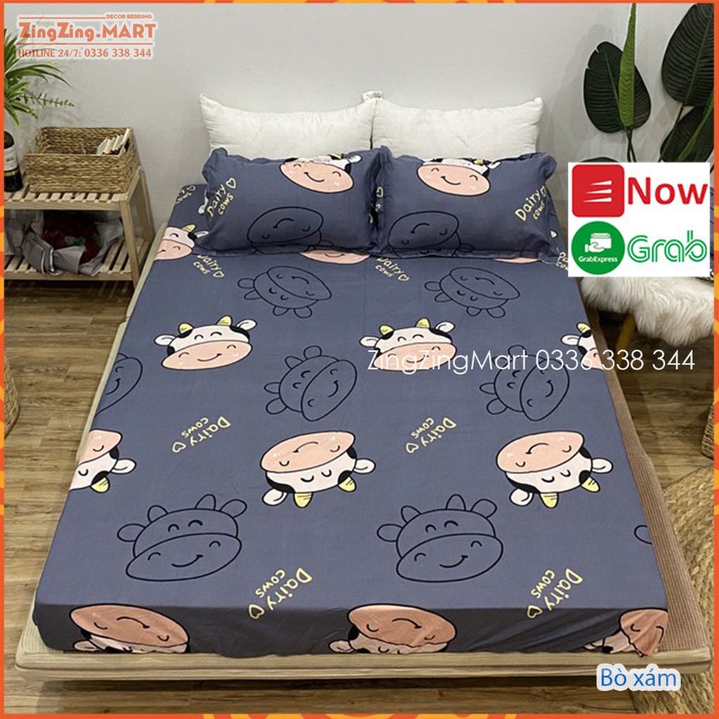 [GIÁ SỐC] Bộ Ga Và 2 Vỏ Gối Nằm Chất Poly Cotton Không Bai Không Xù | Mẫu Bò Xám [Chọn Mẫu] | BigBuy360 - bigbuy360.vn