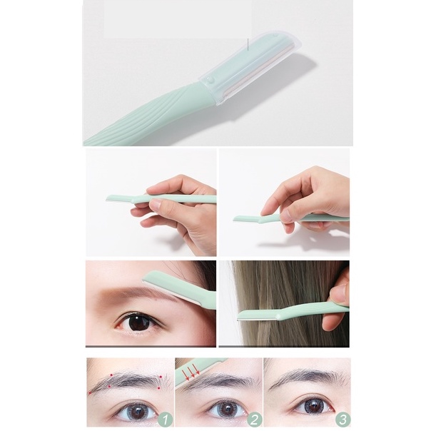 Bộ 3 Dao Cạo Lông Mày Tạo Khuôn Mày, Tỉa Lông Mày Nhỏ Gọn, Tiện Lợi Tặng Kèm 2 Chổi và Bông Mút Lau Mua 1 Được 3