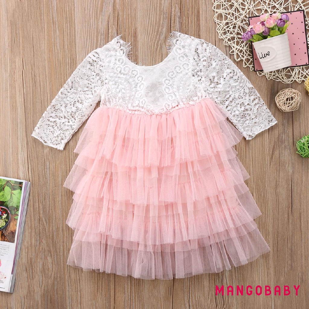 Đầm Xoè Tulle Cổ Tròn Hở Lưng Cho Bé Gái