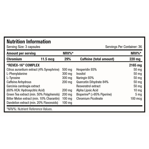 Hỗ trợ giảm cân an toàn- REVEX-16 108 CAPS - Đốt Mỡ Trong Quá Trình Tập Luyện- Scitec Nutrition