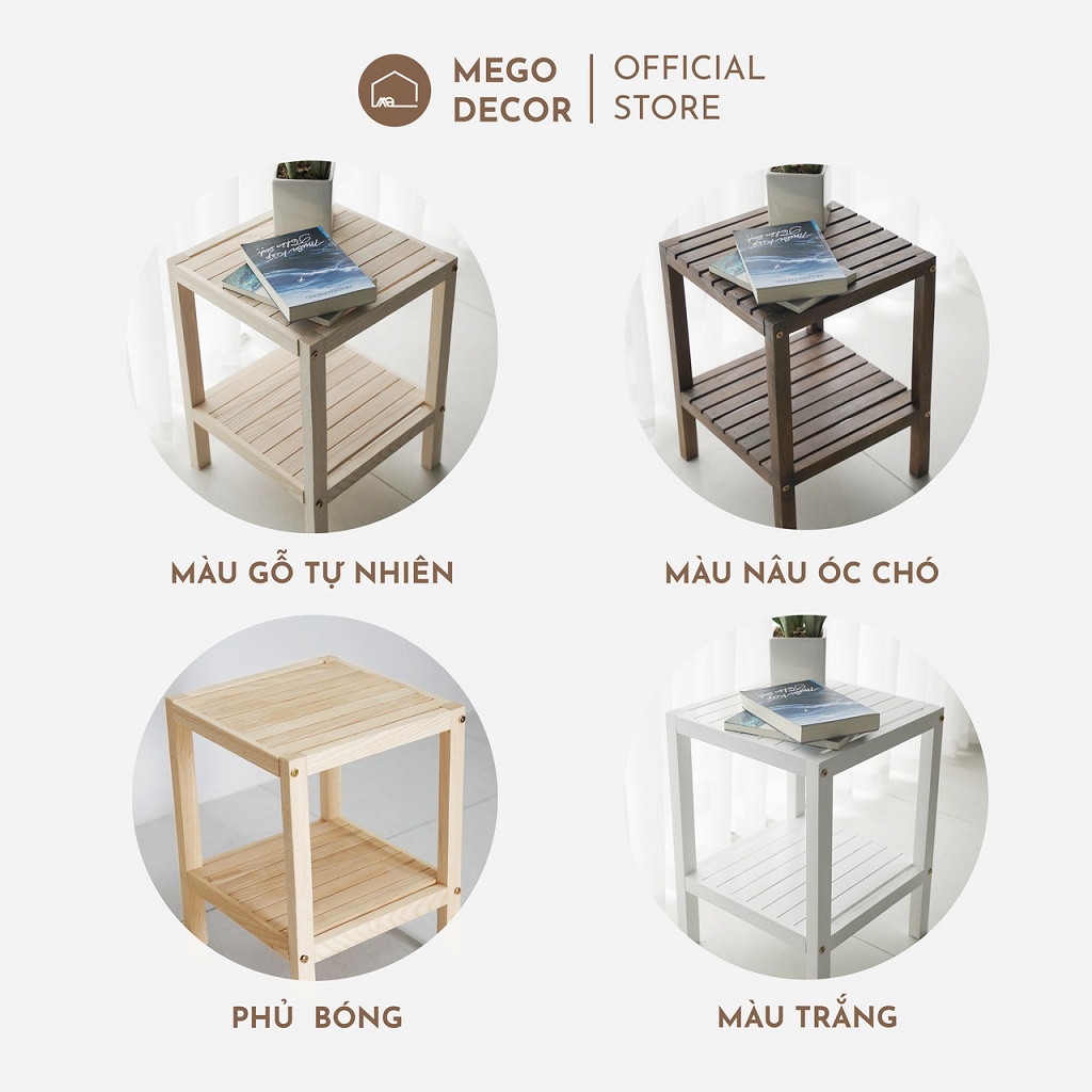 Kệ Tab Gỗ Sồi Mặt Nan Bàn Kệ Gỗ Đầu Giường 2 Tầng Tự Lắp Ráp