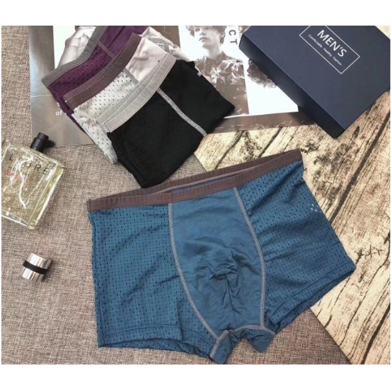 [Hộp 4 Chiếc] Quần Lót Nam Thông Hơi Cao Cấp ❤️ Quần Sịp Nam Đùi Boxer Lưới Xuất Nhật LOTNAM08