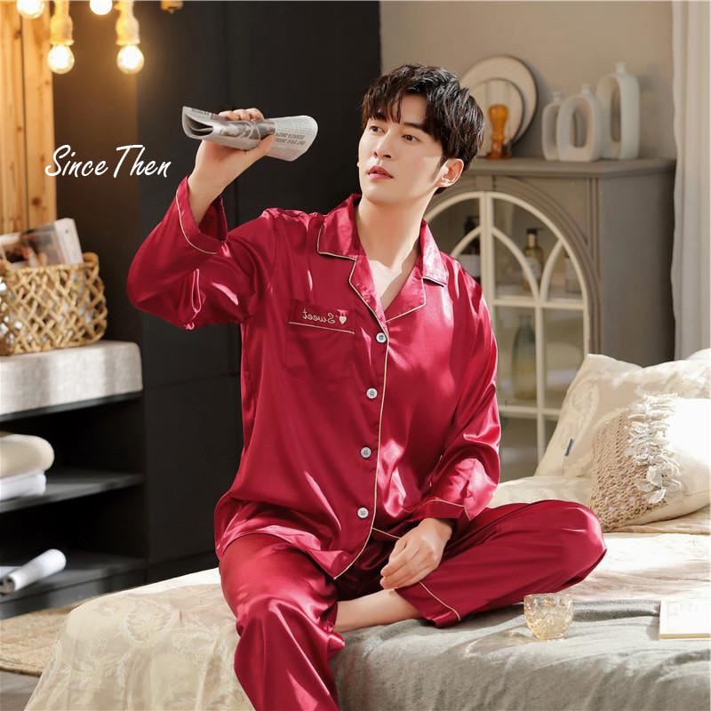 Đồ ngủ đôi nam nữ dài tay phối ren sang chảnh màu đỏ, hàng có sẵn - Since Then | BigBuy360 - bigbuy360.vn