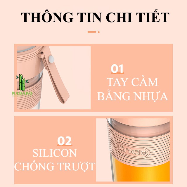 [SẠC NHANH - PIN TRÂU] Máy Xay Sinh Tố Cầm Tay Mini Sạc Điện, Máy Say Đa Năng Pin 1200mah - Nabako