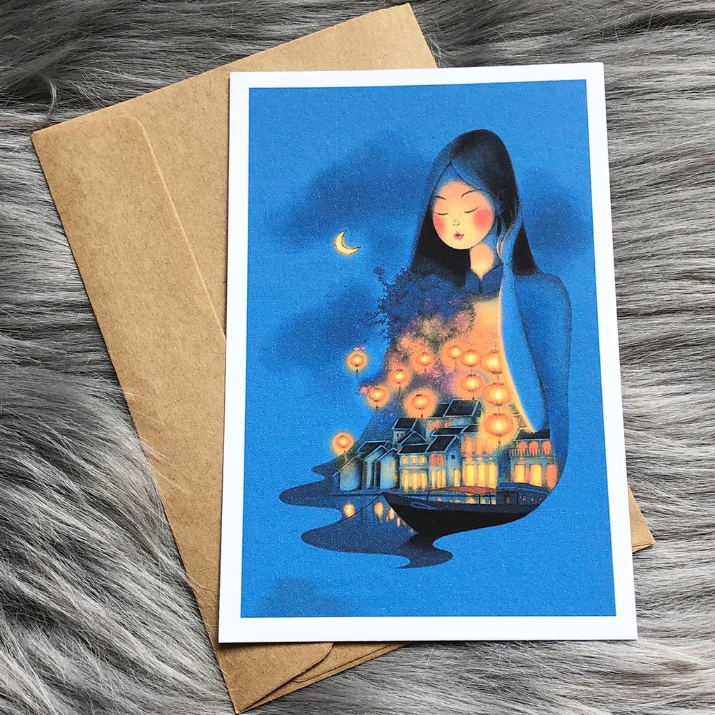 Postcard, Thiệp chúc mừng, Tranh trang trí Bản sắc văn hoá, Phụ nữ Việt Nam, 10CMx15CM kèm bao thư Kraft