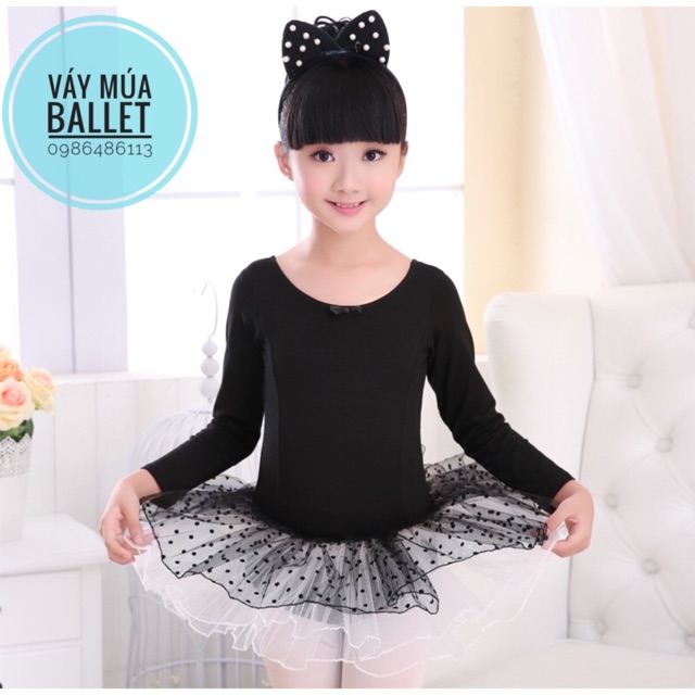 Váy múa ballet basic dài tay đen