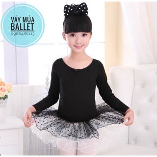 Váy múa ballet basic dài tay đen