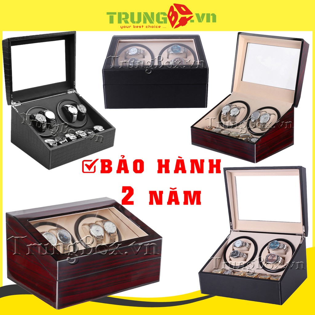[MOTOR NHẬT] Hộp Xoay Đồng Hồ Cơ 4 Xoay 6 Tĩnh SAIKE - Vỏ Da &amp; Vỏ Gỗ
