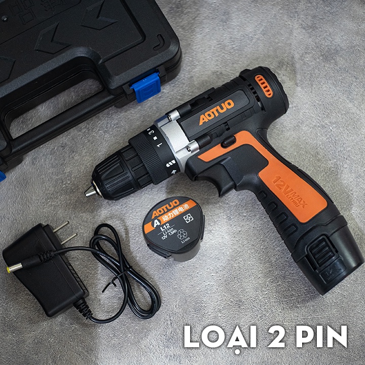MÁY KHOAN, BẮT VÍT 2 CHIỀU AOTUO DÙNG PIN 12V - TẶNG MŨI KHOAN