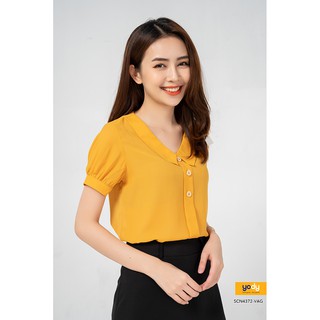 Áo sơ mi nữ YODY chất voan cổ tim dáng suông thanh lịch. Áo sơ mi công sở mềm mại nữ tính - mã SCN4372