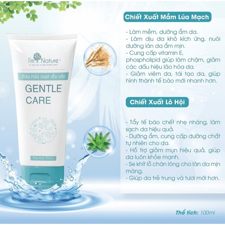 (+Quà) Sữa Rửa Mặt Gentle Care Cho Da Nhạy Cảm - Nhờn Dầu Và Mụn I'm Nature 100ml