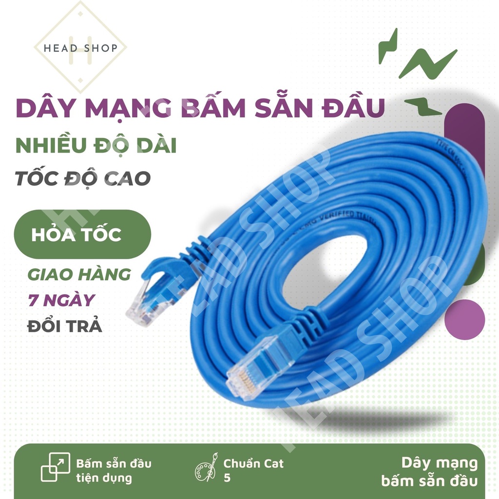 Cáp Mạng Dây mạng 3M 5M 10M và 15M chuẩn RJ45 bấm sẵn đầu HEAD SHOP