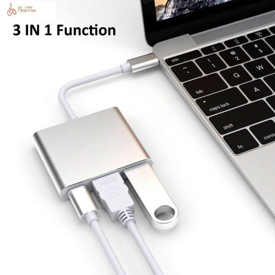 Bộ Adapter cáp chuyển Type-C sang HDMI 4k/USB/TypeC 3 trong 1 dùng trong trình chiếu cho Macbook, iPad, Smart Phone