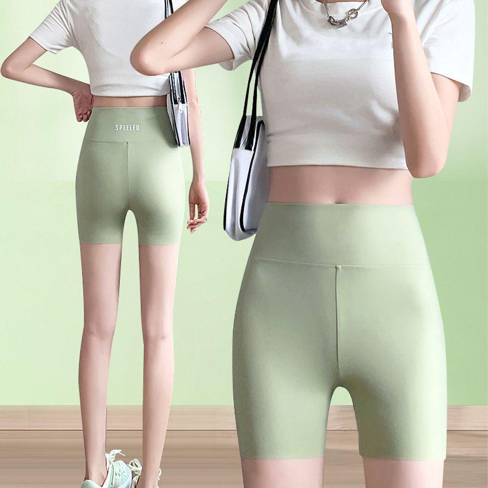 Quần Short Lụa Mát Không Đường May In Chữ Nâng Mông An Toàn Tập Yoga Cho Nữ