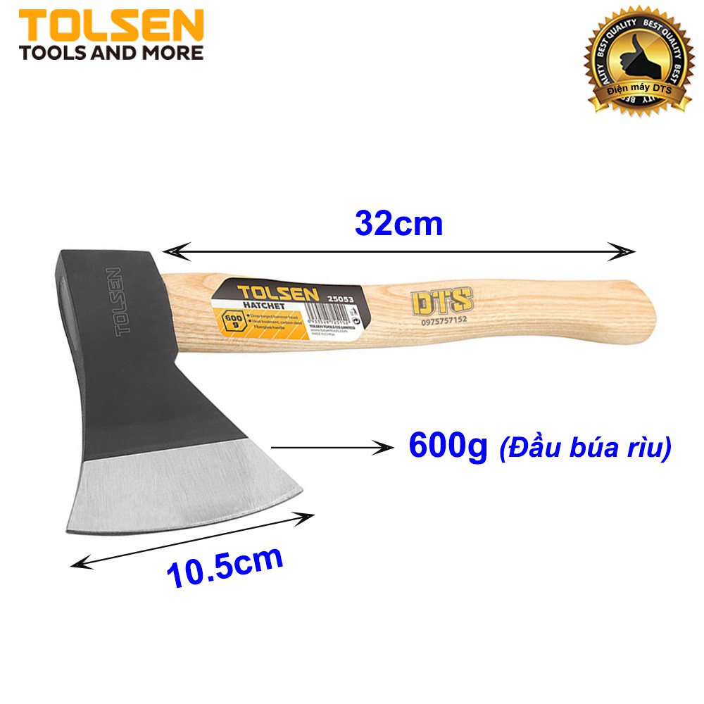 Búa Rìu đa năng cán gỗ TOLSEN cứu hộ, làm vườn, chặt cây, bổ củi 600G - Tiêu chuẩn xuất khẩu Châu Âu