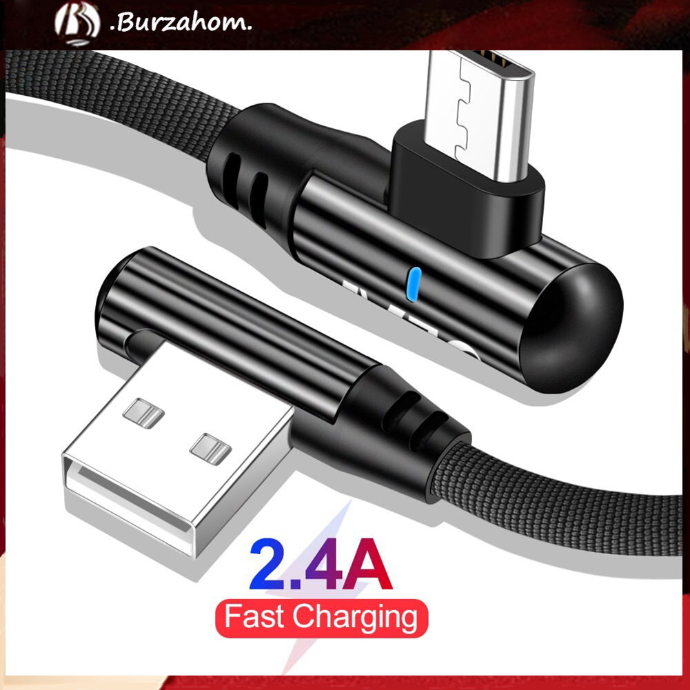 Dây Cáp Sạc 90 Độ Micro Usb 2.4a Có Đèn Led Báo Hiệu Cho Điện Thoại Android