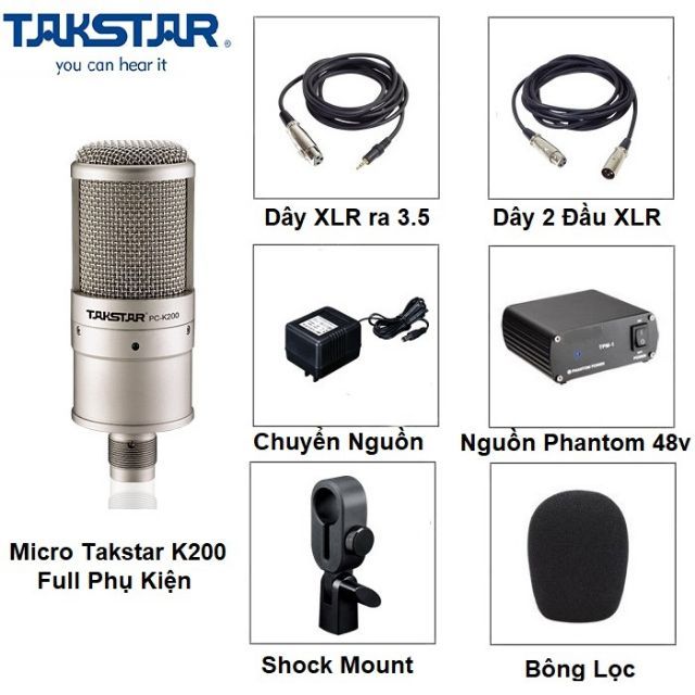 [Mã ELHACE giảm 4% đơn 300K] Combo mic thu âm Takstar PC K200 và nguồn phantom 48v