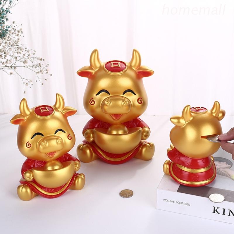 Ống Heo Tiết Kiệm Tiền Xu Bằng Nhựa Resin Kích Thước Vừa Hình Bò Sữa Phong Cách Trung Hoa Cho Ngày Lễ Tình Nhân