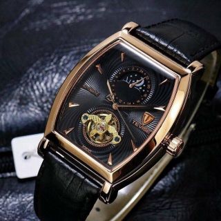 Đồng hồ Tevise nam mặt chữ nhật dây da chạy cơ chính hãng