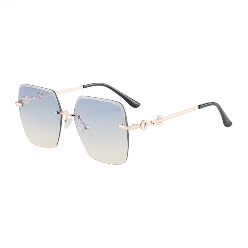 (HENGHA) Kính Râm Không Gọng Vuông Bằng Kim Loại Đa Giác Phong Cách Vintage Oversize