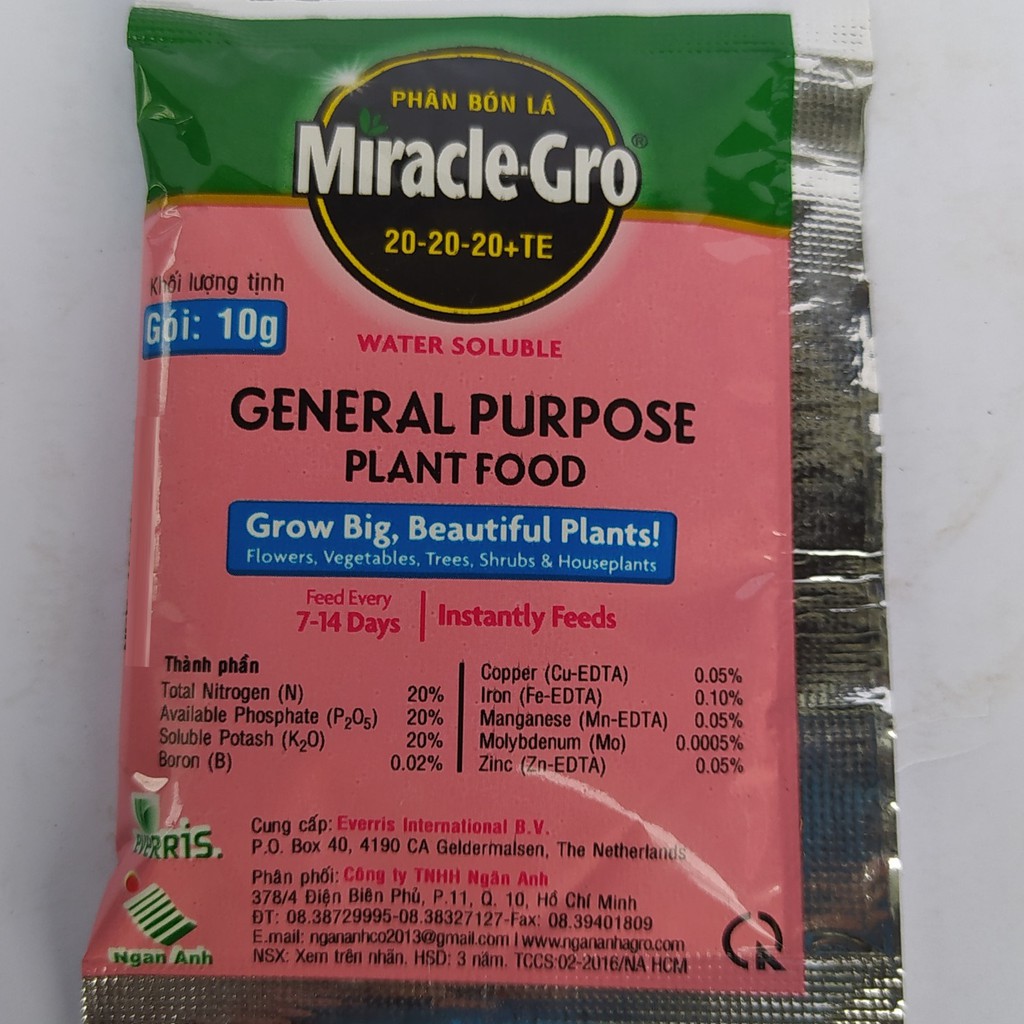 Phân bón lá NPK Miracle Gro 20-20-20+Te, Miracle-Gro chuyên dùng cho hoa hồng, hoa lan, rau màu...