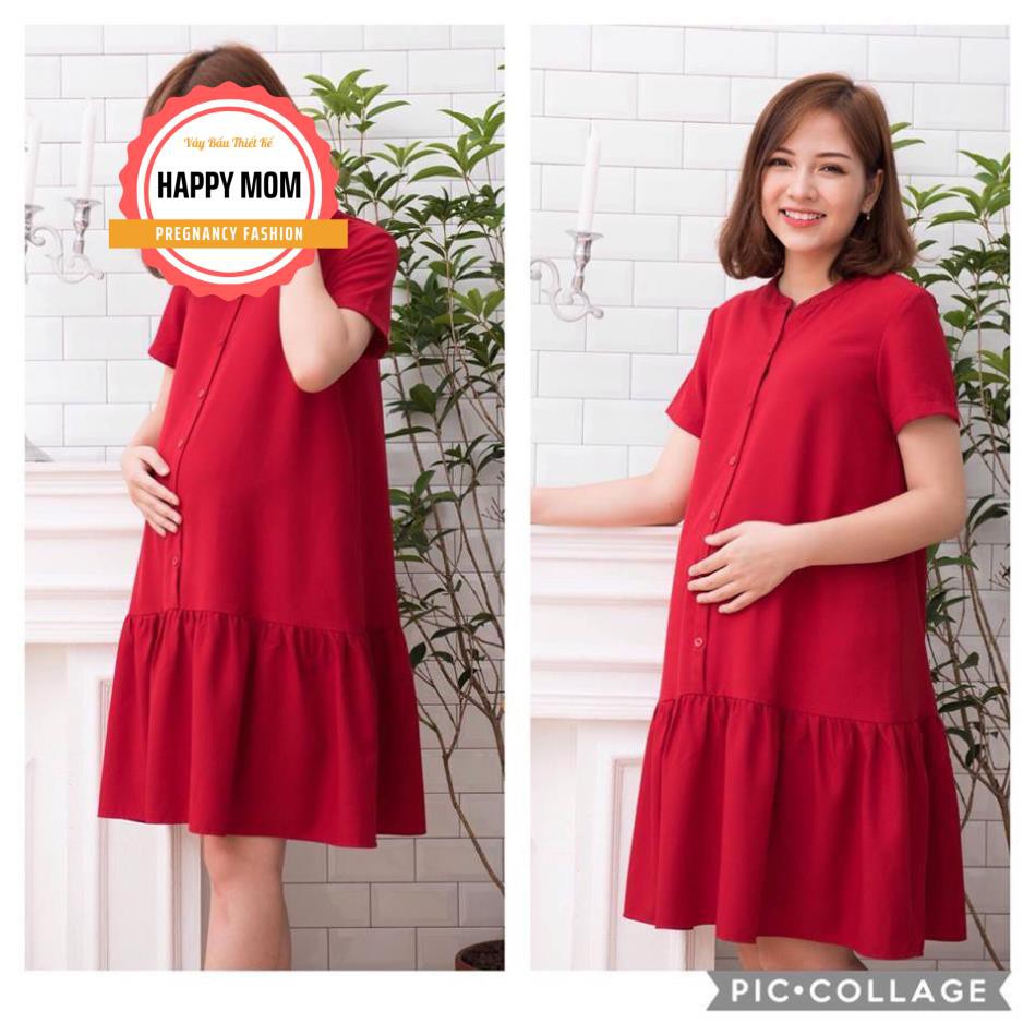Đầm Bầu Công Sở 40-130kg - Váy Bầu GUME Đầm bầu đuôi cá cổ tàu váy sau sinh cho con ti màu đỏ trẻ trung MYC1304