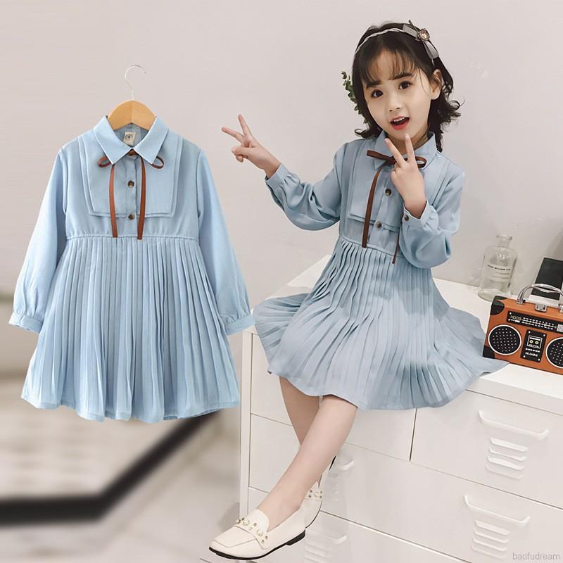 Đầm tay dài màu trơn xinh xắn dễ thương cho bé gái
