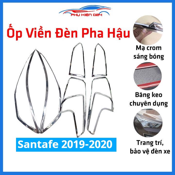 Ốp viền đèn pha hậu mạ crom Santafe 2019-2020 chống trầy trang trí bảo vệ xe