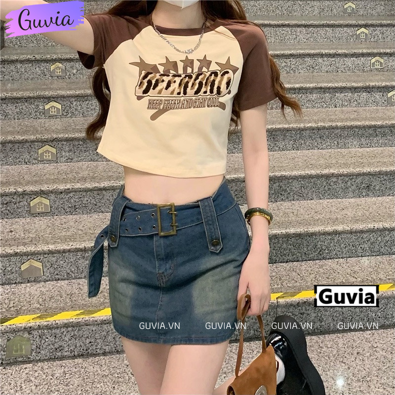 Áo Croptop Nữ Cổ Tròn Tay Ngắn BEER BRO Đẹp Ôm Body, Áo Thun Croptop Kiểu Sexy Chất Thun Borip Thời Trang GUVIA CR60