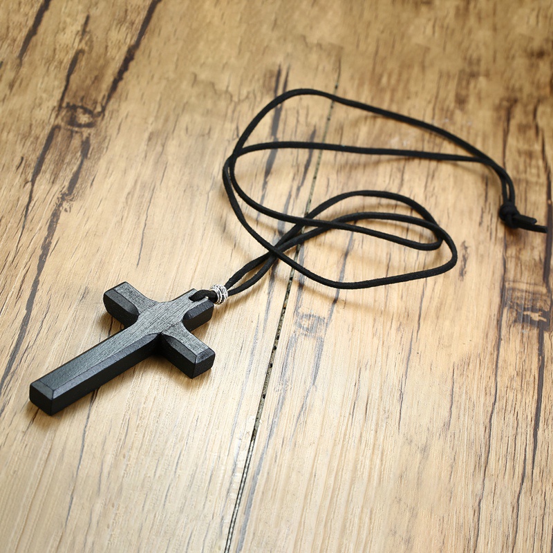 Vòng cổ Da Mặt Thánh Giá Bằng Gỗ Màu Đen / Nâu Dành Cho Nam