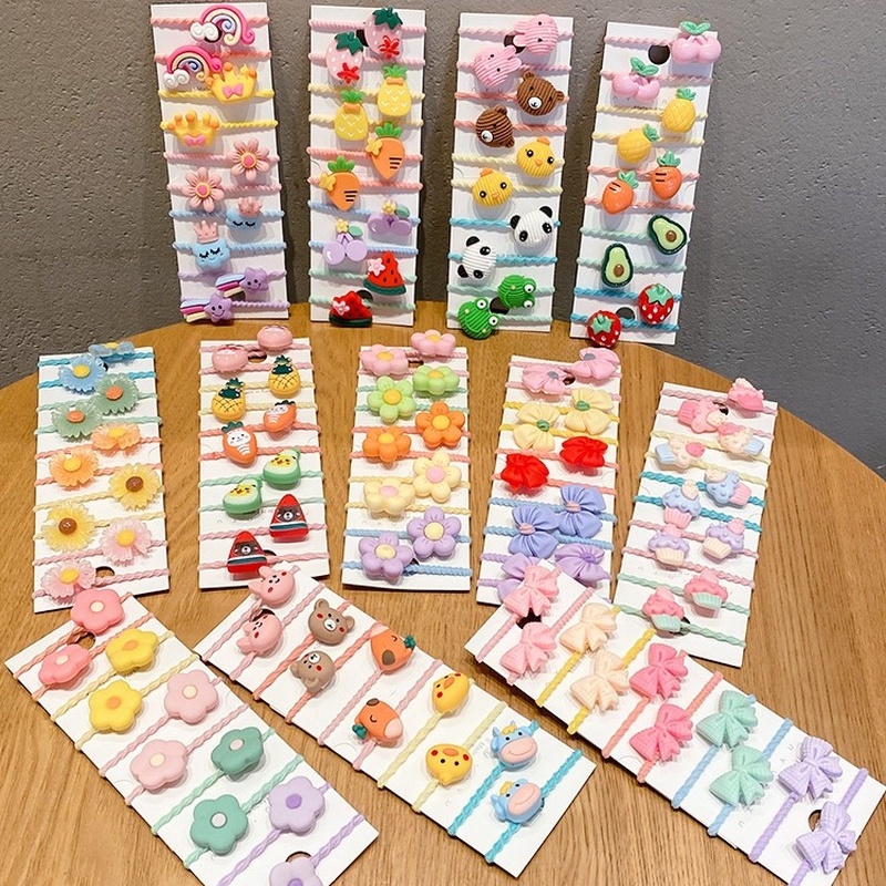 Bộ Dây Buộc Tóc Cao Su Họa Tiết Hoạt Hình Dễ Thương Phong Cách Hàn Quốc Cho Bé