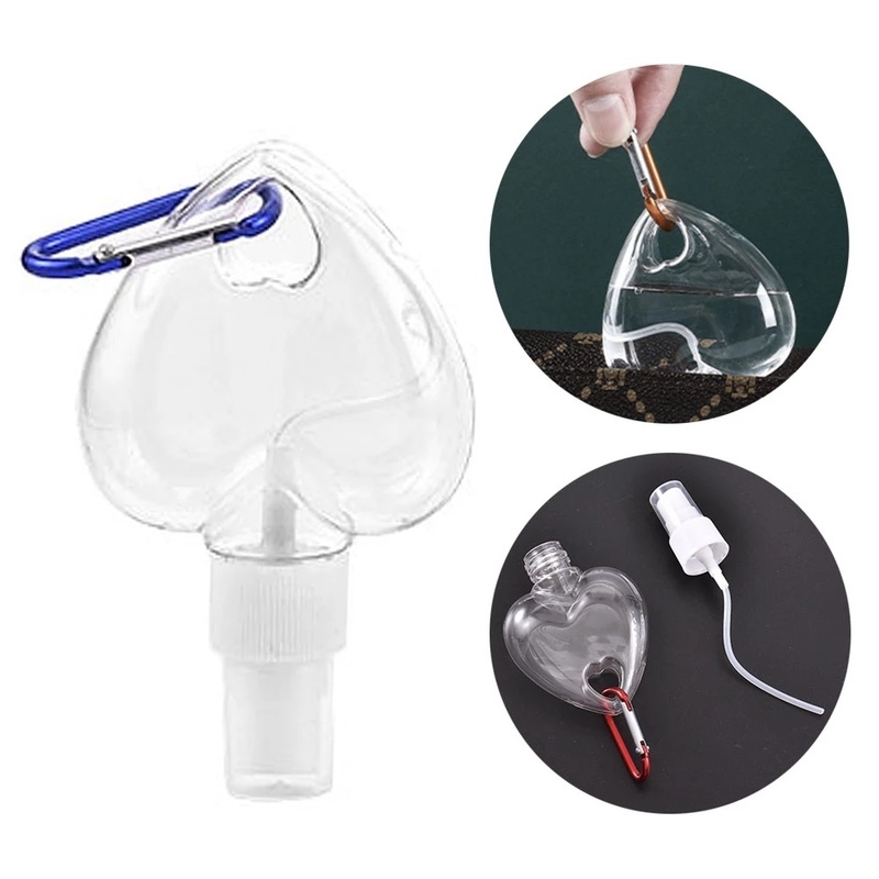 Chai xịt nhựa rỗng trong suốt hình trái tim 50ml có móc treo tiện dụng mang theo du lịch
