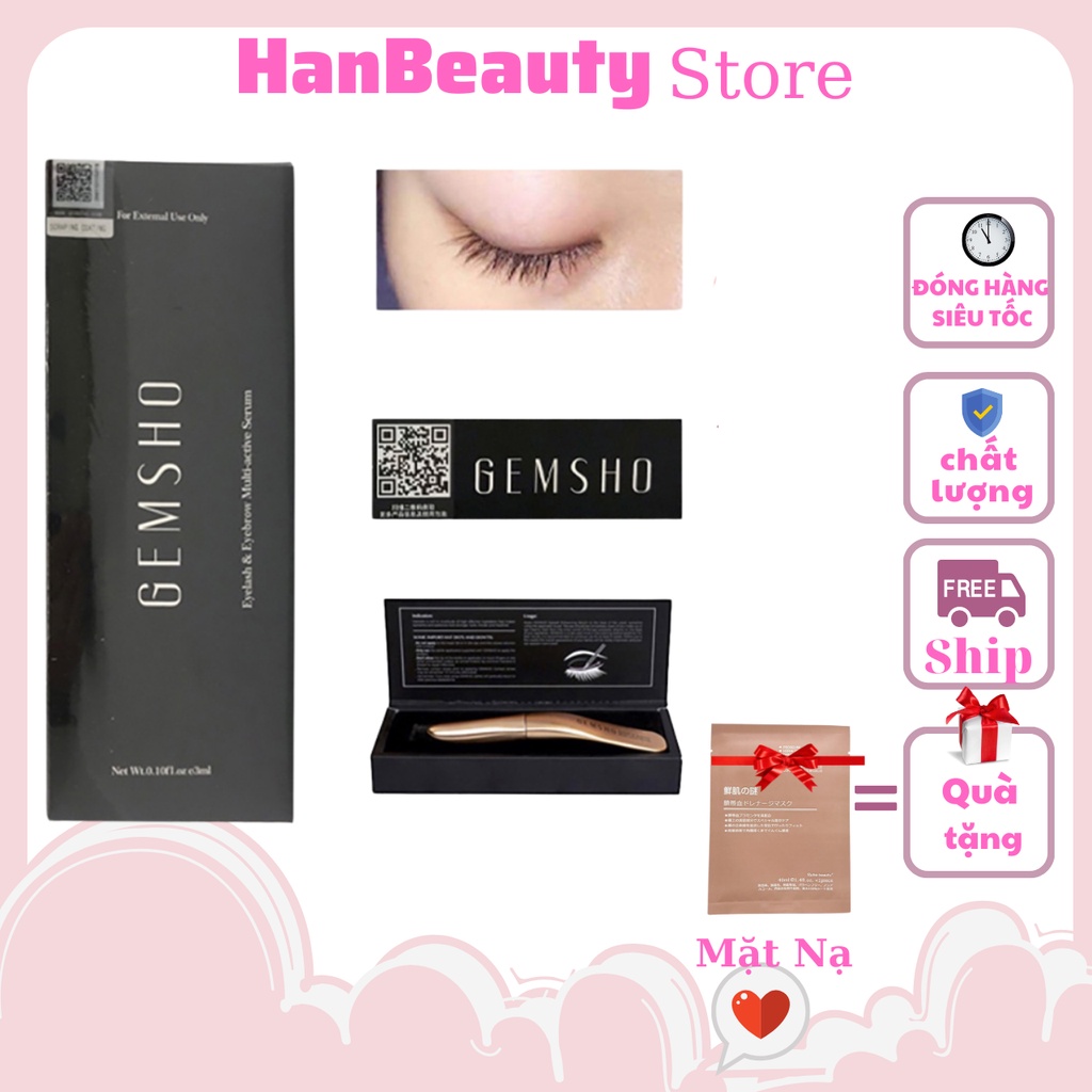 Serum Dưỡng Mi Gemsho Eyelash & Eyebrow 3ml USA May May Store  Kích Mọc Mi Dài Chắc Khỏe Ngăn Ngừa Gãy Rụng Han Beauty