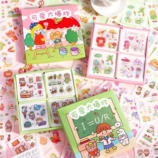 Hộp 100 tờ stickers siêu dễ thương Cô bé chăm chỉ học tập- Tô màu