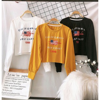Áo Thun Tay Dài Form Croptop In Hình Cờ Mỹ Kết Hợp Chữ CALIFORNIA...1996 Cá Tính TTSL0173