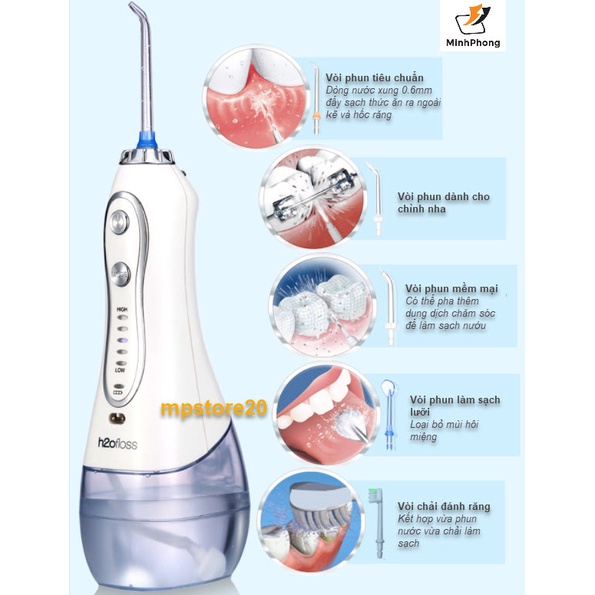 Tăm nước H2O Floss HF-6P, HF-9P phiên bản mới 2022 - Hàng chính hãng - Bảo hành 12 tháng