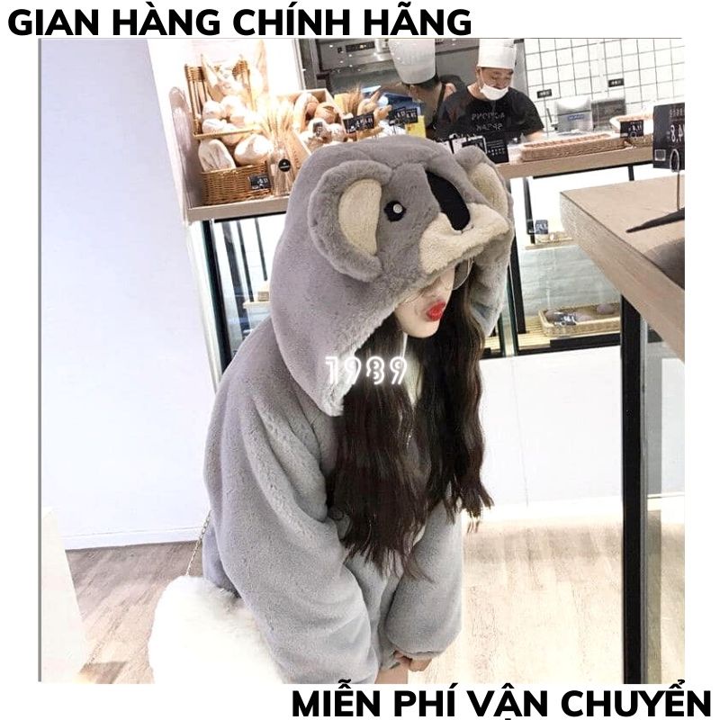 Áo Khoác  Mũ Gấu Cute Chất Lông Dày Đẹp- Áo Nỉ Lông Mũ Gấu Xám Hot ,bộ ngủ lông ulzzang THƠI TRÂNG 1989 | BigBuy360 - bigbuy360.vn