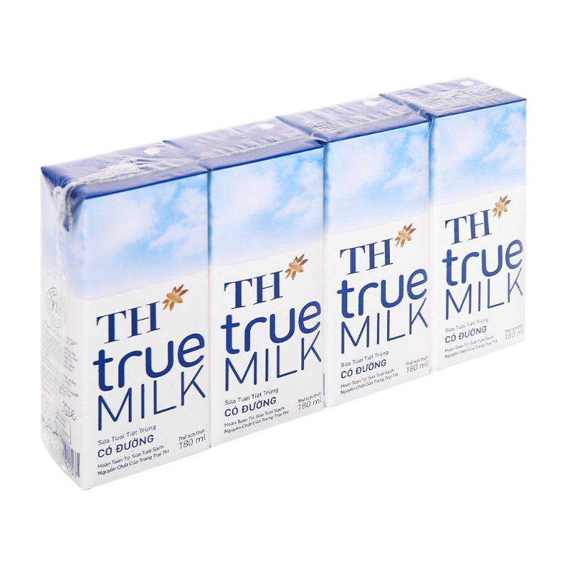Lốc 4 hộp sữa tươi tiệt trùng có đường TH true MILK 180ml