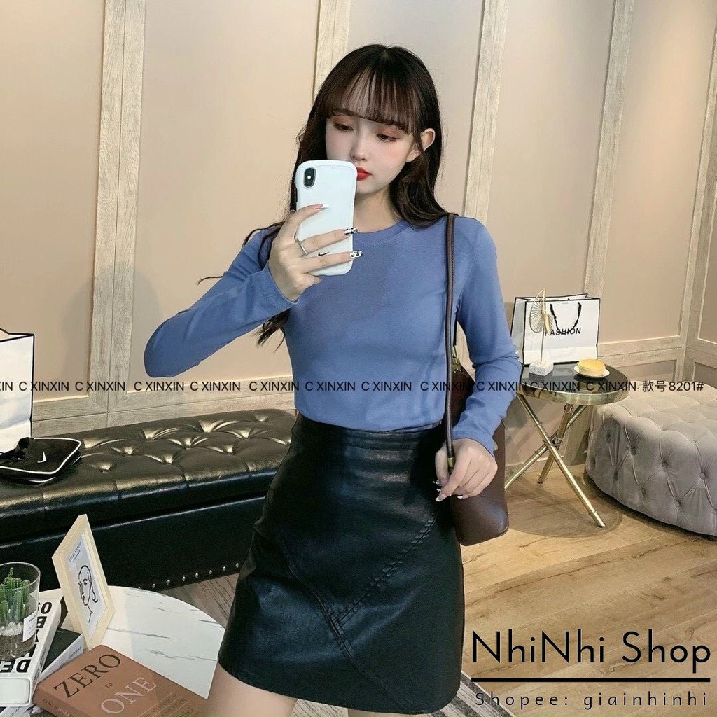 Áo thun xin xin dài tay cổ tròn dáng ôm, Áo phông dài tay vải cotton co giãn 4 chiều XX8201 - NhiNhiShop