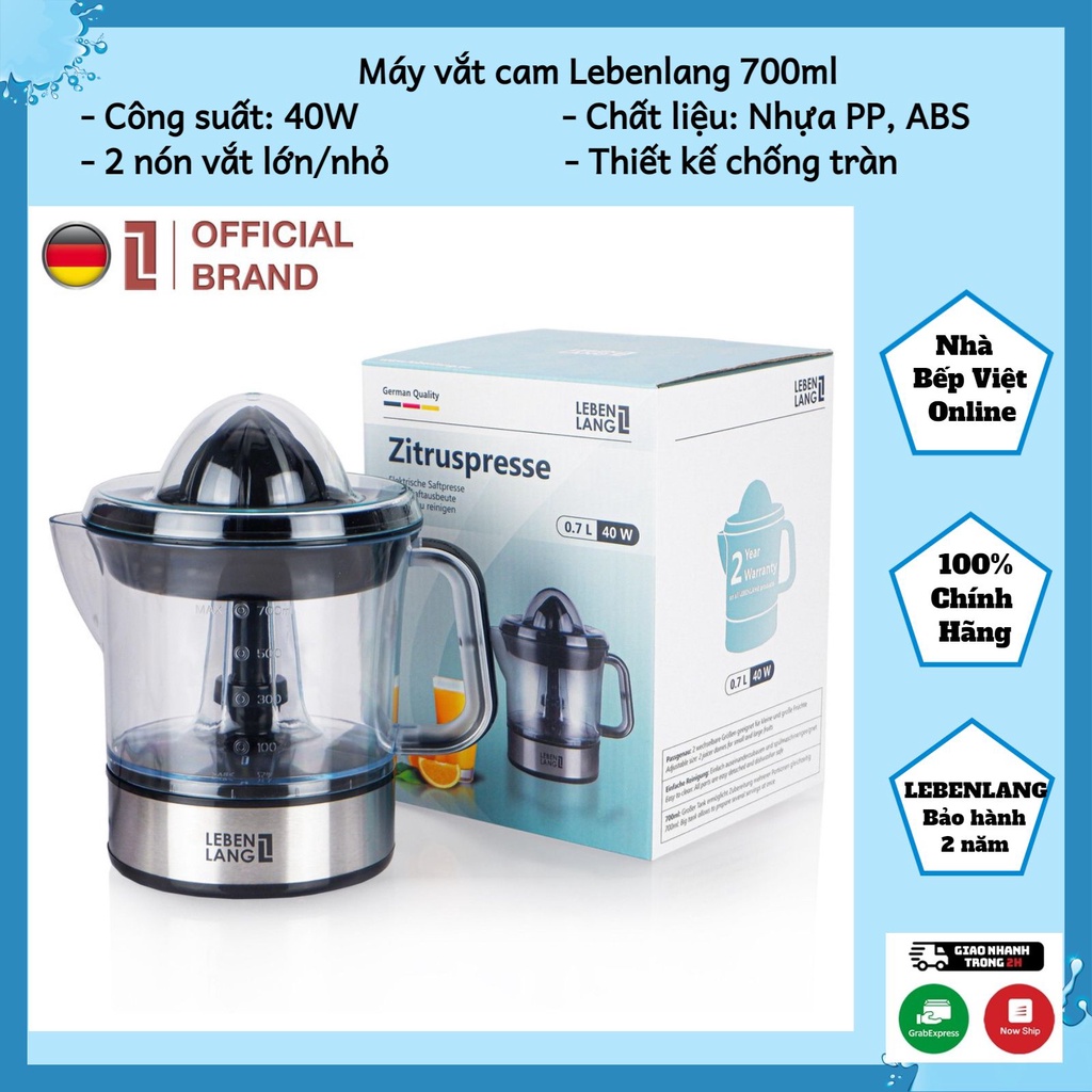 Máy vắt cam, ép cam chính hãng LEBENLANG của Đức dung tích 700ml nhỏ gọn cao cấp bảo hành 2 năm LB389