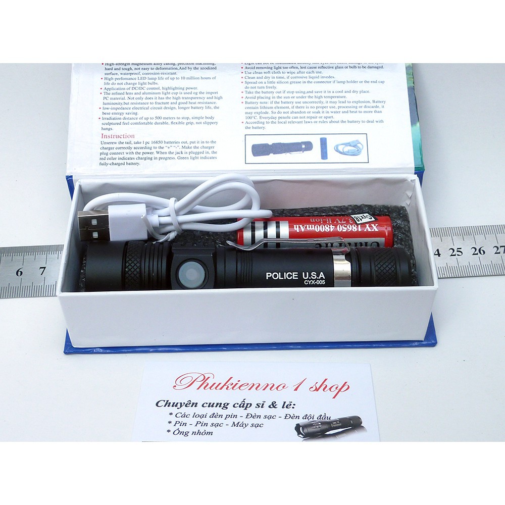 Đèn pin siêu sáng Police USA CYX-005, đèn pin siêu sáng, đèn led chống nước  Fdep