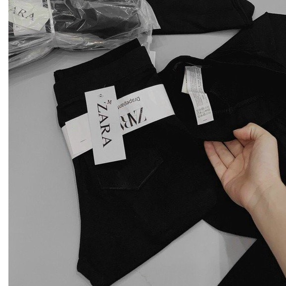 Quần legging nữ cạp cao dáng dài 4 túi vải cotton đen dày dặn co giãn - Quần legging dài nữ trơn ôm bó thể thao tập gym