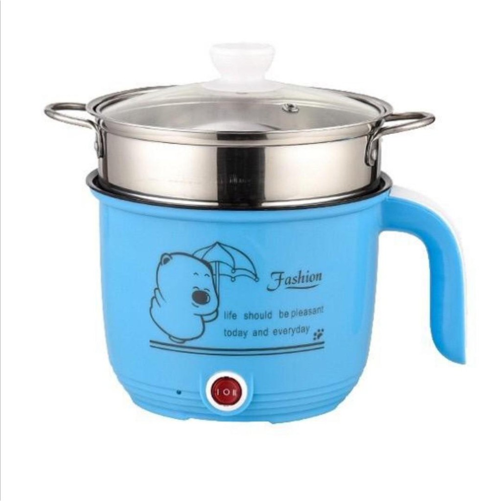 Ca Nấu Mì, Nấu Cơm Đa Năng Kèm Giá Hấp - Nồi Lẩu Điện Mini Cooking Pot 18CM GIÁ HẤP INOX