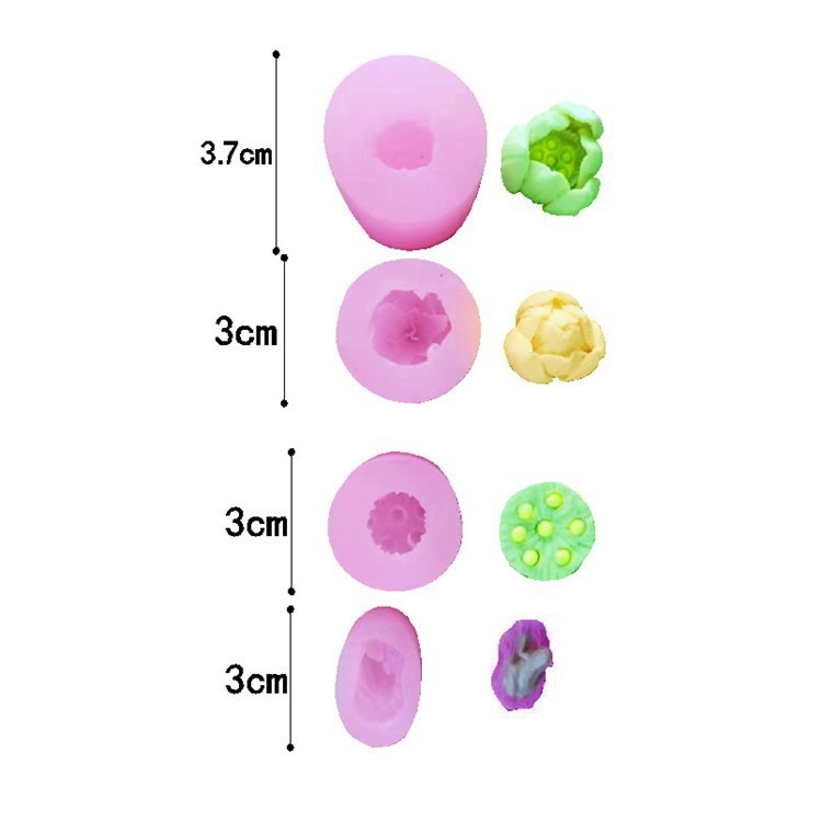 Bộ 4 khuôn silicon hoa sen thái gồm sen, đài, ếch, hoa mã BHST4